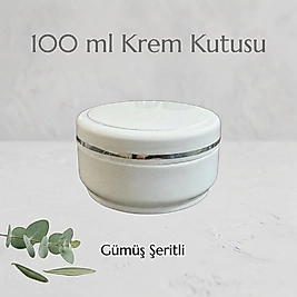 Gümüş Şeritli Beyaz 100 cc Boş PP-Krem-Kozmetik Kutusu